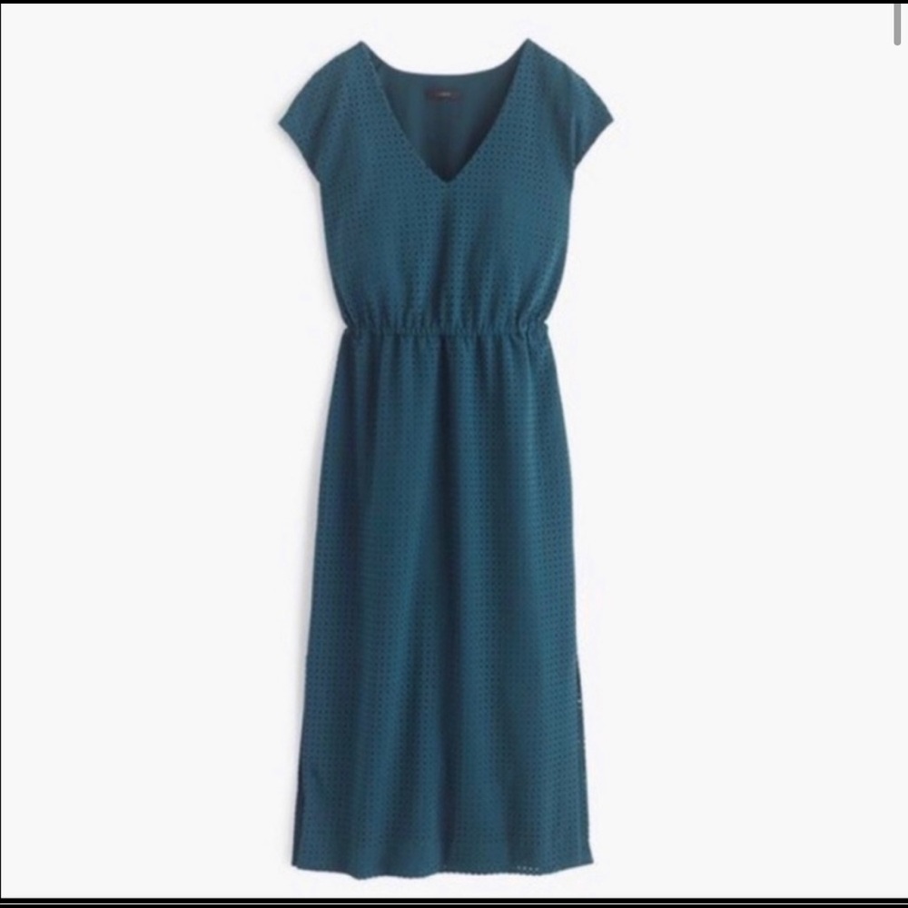J. Crew perforated green drapey side-slit midi